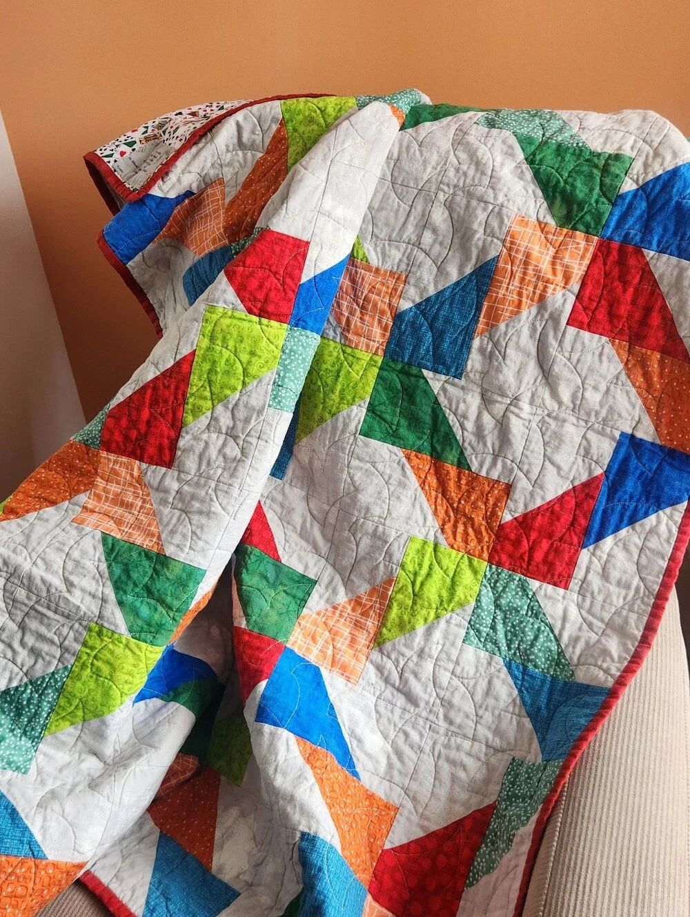 HANDMADE Patchwork Quilt Throw 40 x 50 Face Card Backing Geometric Cotton